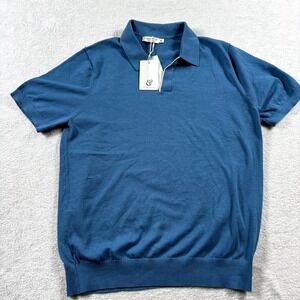 Collars & Co. Maranello Contrast Collar Polo Shirt Mens Medium Blue Tailored Fit